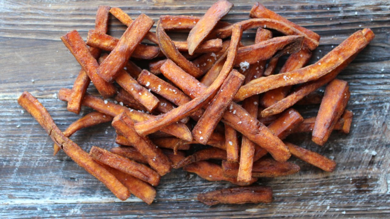 hovedlandet spiller Peck Sød kartoffel pommes frites opskrift - verdens bedste sweet potato fries -  Mandekogebogen