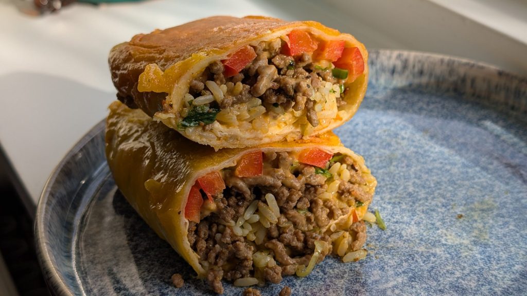 Beef burrito med lime/koriander-ris