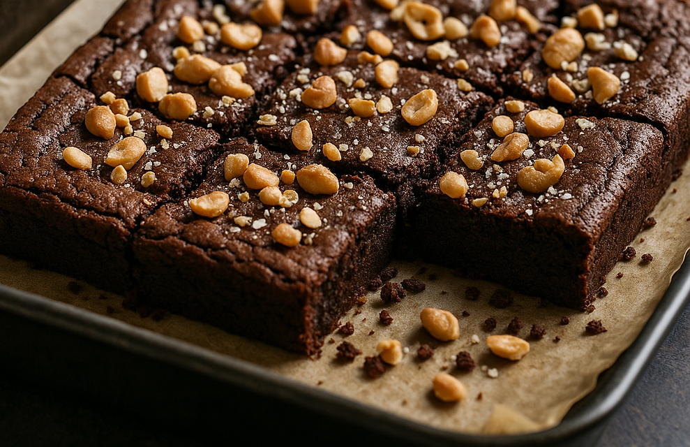 Chokoladebrownie med stout og saltede nødder