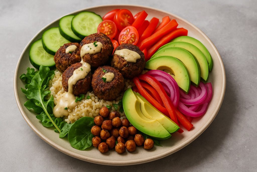 Falafelbowl med tahindressing og grønt